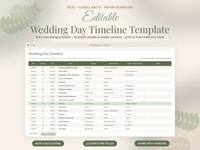 Wedding Day Timeline preview