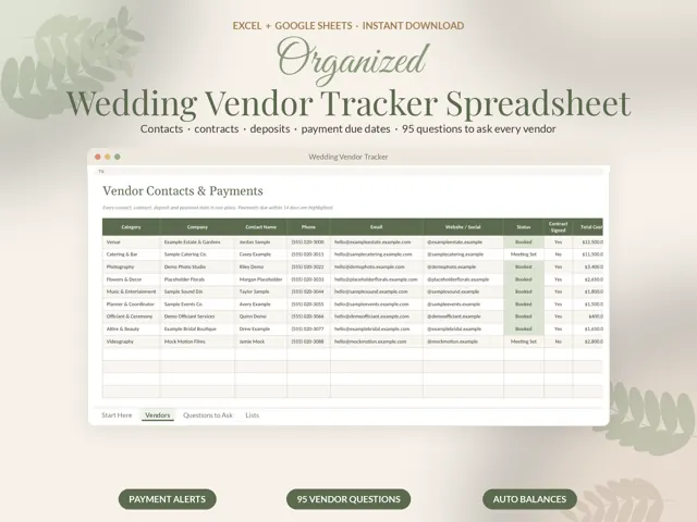 Wedding Vendor Tracker preview