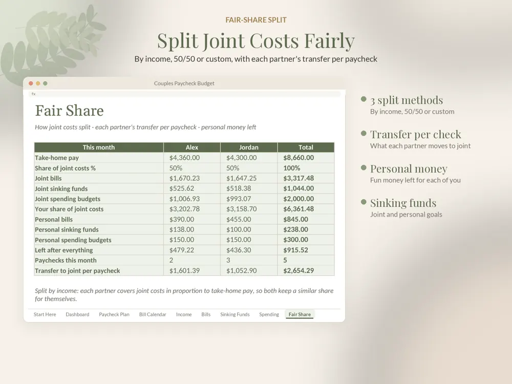 Couples Paycheck Budget: fair share