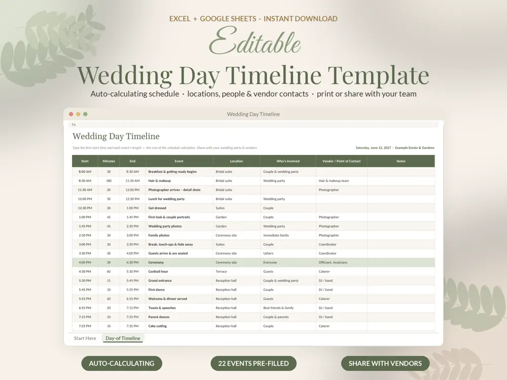 Wedding Day Timeline cover preview