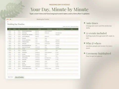 Wedding Day Timeline schedule preview