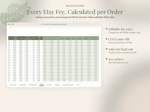 Etsy Seller Bookkeeping sales fees preview