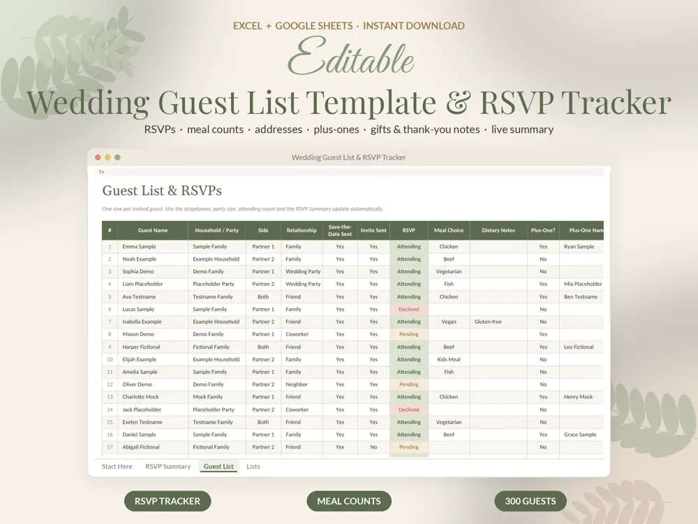Guest List & RSVP Tracker cover preview
