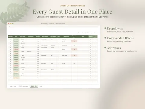 Guest List & RSVP Tracker guest list preview