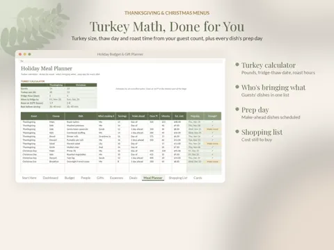 Holiday Budget & Gift Planner meal planner preview