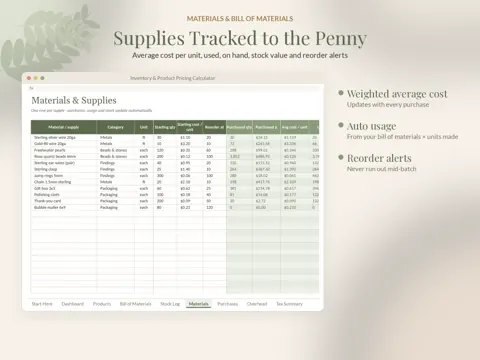 Inventory & Pricing Calculator materials preview