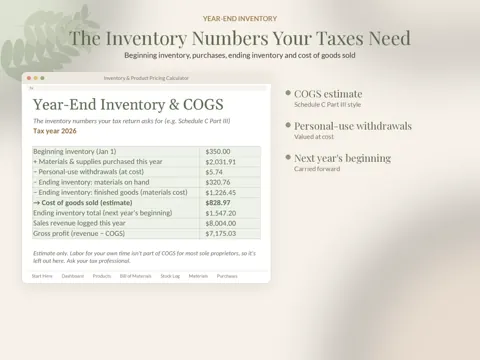 Inventory & Pricing Calculator tax summary preview
