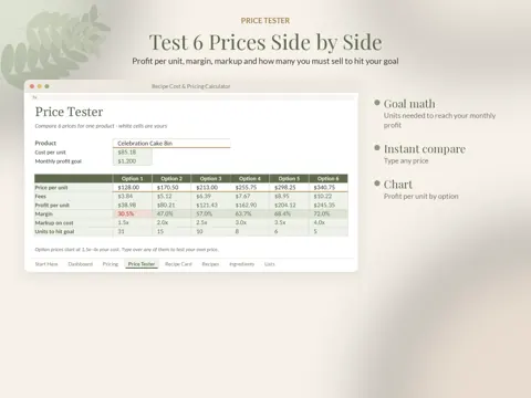Recipe Cost Calculator price tester preview
