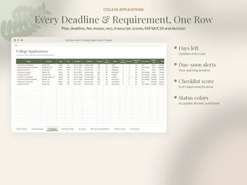 College & Scholarship Tracker colleges preview