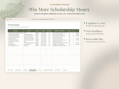 College & Scholarship Tracker scholarships preview