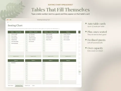 Wedding Seating Chart tables preview
