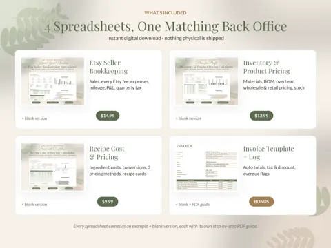 Small Business Spreadsheet Bundle whats included preview