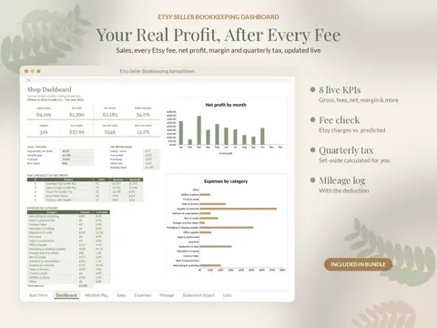 Small Business Spreadsheet Bundle bookkeeping dashboard preview