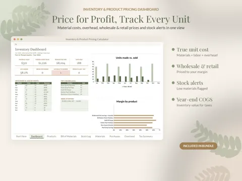 Small Business Spreadsheet Bundle inventory dashboard preview