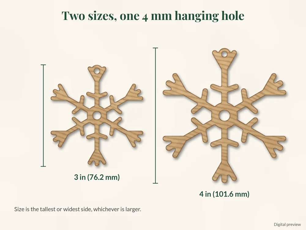 Snowflake & Star Ornament Set: sizes