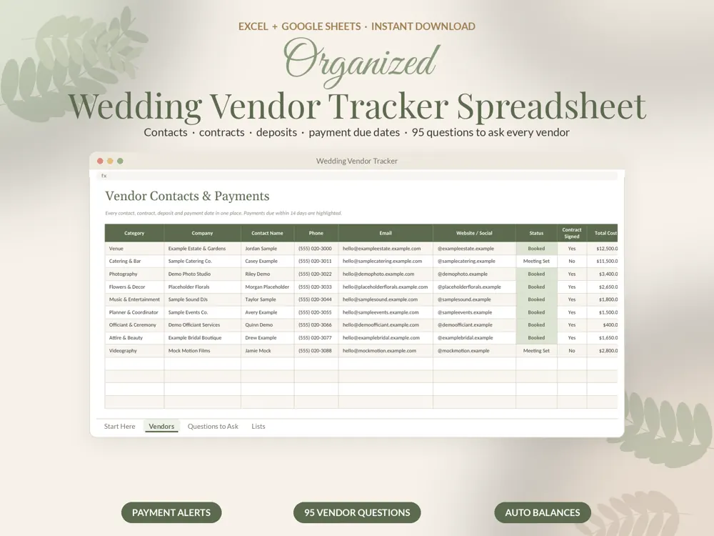 Wedding Vendor Tracker cover preview