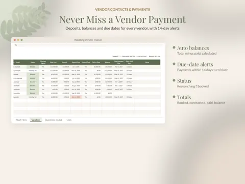 Wedding Vendor Tracker vendors preview