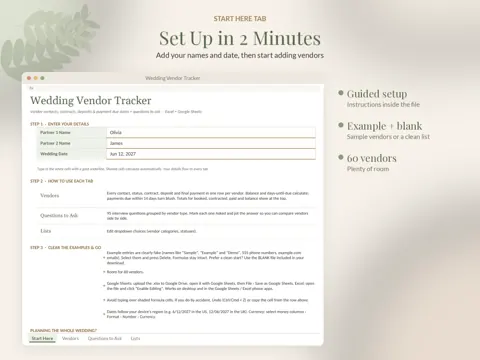Wedding Vendor Tracker start here preview