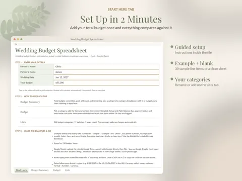 Wedding Budget Spreadsheet start here preview